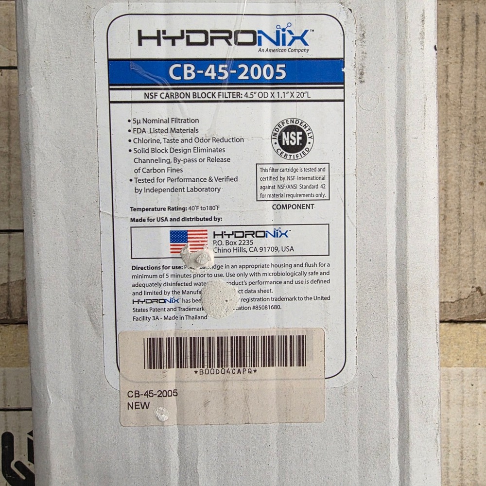 Hydronix CB-45-2005 NSF Carbon Block Filter 4.5 x 20 Inch 5 Micron Water Filter